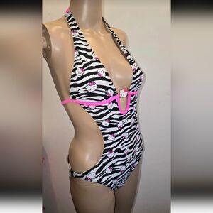 Hello Kitty Black & White Zebra Print One-Piece with Pink Trim LG/ 11-12
